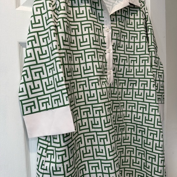 White and Light Blue Geometric Dress - Picture 3 of 10